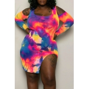 Lovely Casual Tie-dye Multicolor Knee Length Plus 