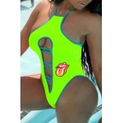 LW Plus Size Cut-Out Green One-piece Swimsuit