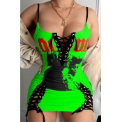 Lovely Stylish Bandage Design Green Mini Dress