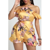 Lovely Trendy Print Yellow One-piece Romper