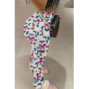 Lovely Casual Butterfly Print White Pants
