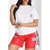Lovely Leisure Letter Print Red Two-piece Shorts S