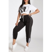 Lovely Leisure Print White Two-piece Pants Set