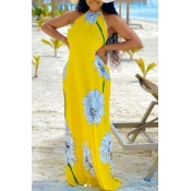Lovely Bohemian Print Yellow Maxi Dress
