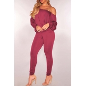 Lovely Leisure Basic Red Two-piece Pants Set