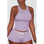 Lovely Sportswear Lace-up Purlpe Two-piece Shorts 