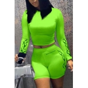 LW Casual Print Green Two-piece Shorts Set