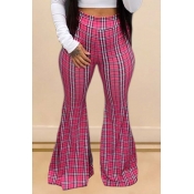 Lovely Trendy Grid Print Pink Pants