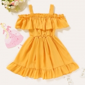 Lovely Sweet Flounce Design Yellow Girl Mid Calf D