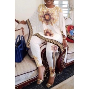 Lovely Bohemian Print White Two-piece Pants Set