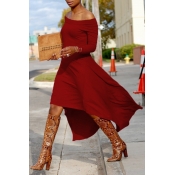 Lovely Trendy Asymmetrical Wine Red Ankle Length D