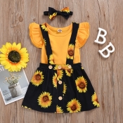Lovely Sweet Sunflower Print Yellow Girl Two-piece