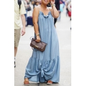 Lovely Casual Loose Blue Ankle Length Dress