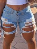 LW Mid Waist Ripped Denim Shorts (No Stretch)