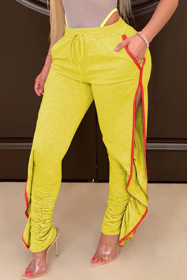 Lovely Casual Side High Slit&nbsp;Yellow Pants