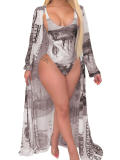LW Print Brown One-piece Swimsuit(With Cover-up)