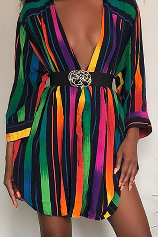 Lovely Trendy Rainbow Striped Multicolor Mini Dress