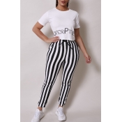 Lovely Stylish Striped White Two-piece Pants Set