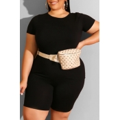 Lovely Plus Size Casual Basic Black Two-piece Shor