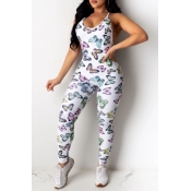 Lovely Trendy Butterfly Print White One-piece Jump