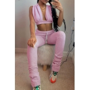 LW SXY Lace-up Pink Two-piece Pants Set