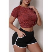 Lovely Sportswear Patchwork Red Two-piece Shorts S