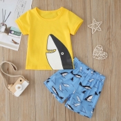Lovely Casual Print Yellow Boy Two-piece Shorts Se
