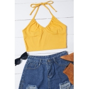 Lovely Trendy Lace-up Yellow Camisole