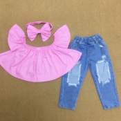 Lovely Sweet Flounce Design Pink Girl Two-piece Pa