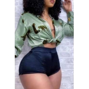 Lovely Trendy Print Green Two-piece Shorts Set