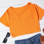 Lovely Casual Hollow-out Orange T-shirt