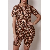 Lovely Trendy Leopard Print Two-piece Shorts Set
