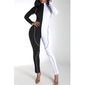 Lovely Stylish Patchwork Black And White One-piece