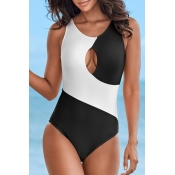 Lovely Cut-Out Patchwork White One-piece Swimsuit