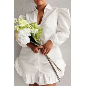 Lovely Stylish Flounce Design White Plus Size Dres