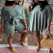 Lovely Casual Asymmetrical Green Plus Size Two-pie