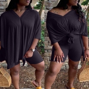Lovely Casual Asymmetrical Black Plus Size Two-pie