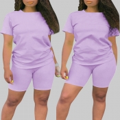 Lovely Casual Basic Purple Plus Size Two-piece Sho