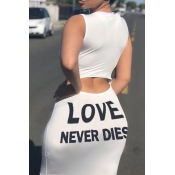 Lovely Sexy Letter Print White Mini Dress