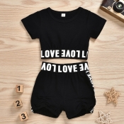 Lovely Sportswear Letter Black Girl Two-piece Shor