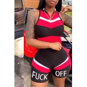 Lovely Sportswear Patchwork Red One-piece Romper