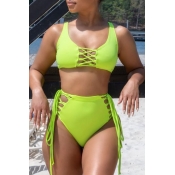 Lovely Bandage Design Green Two-piece Swimsuit
