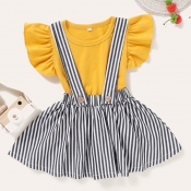 Lovely Sweet Striped Yellow Girl Two-piece Skirt S
