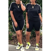 Lovely Casual Patchwork Black Two-piece Shorts Set