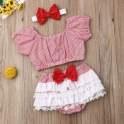 Lovely Casual Striped Red Girl Two-piece Shorts Se