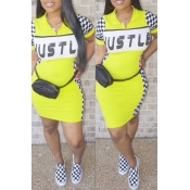 Lovely Casual Letter Print Yellow Mini Dress