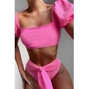 Lovely Lace-up Pink Two-piece Swimsuit