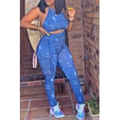 Lovely Sexy Backless Blue One-piece Jumpsuit