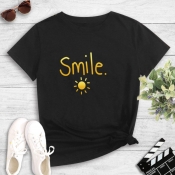 Lovely Leisure O Neck Letter Print Black T-shirt
