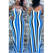 Lovely Casual Striped Blue Maxi Dress